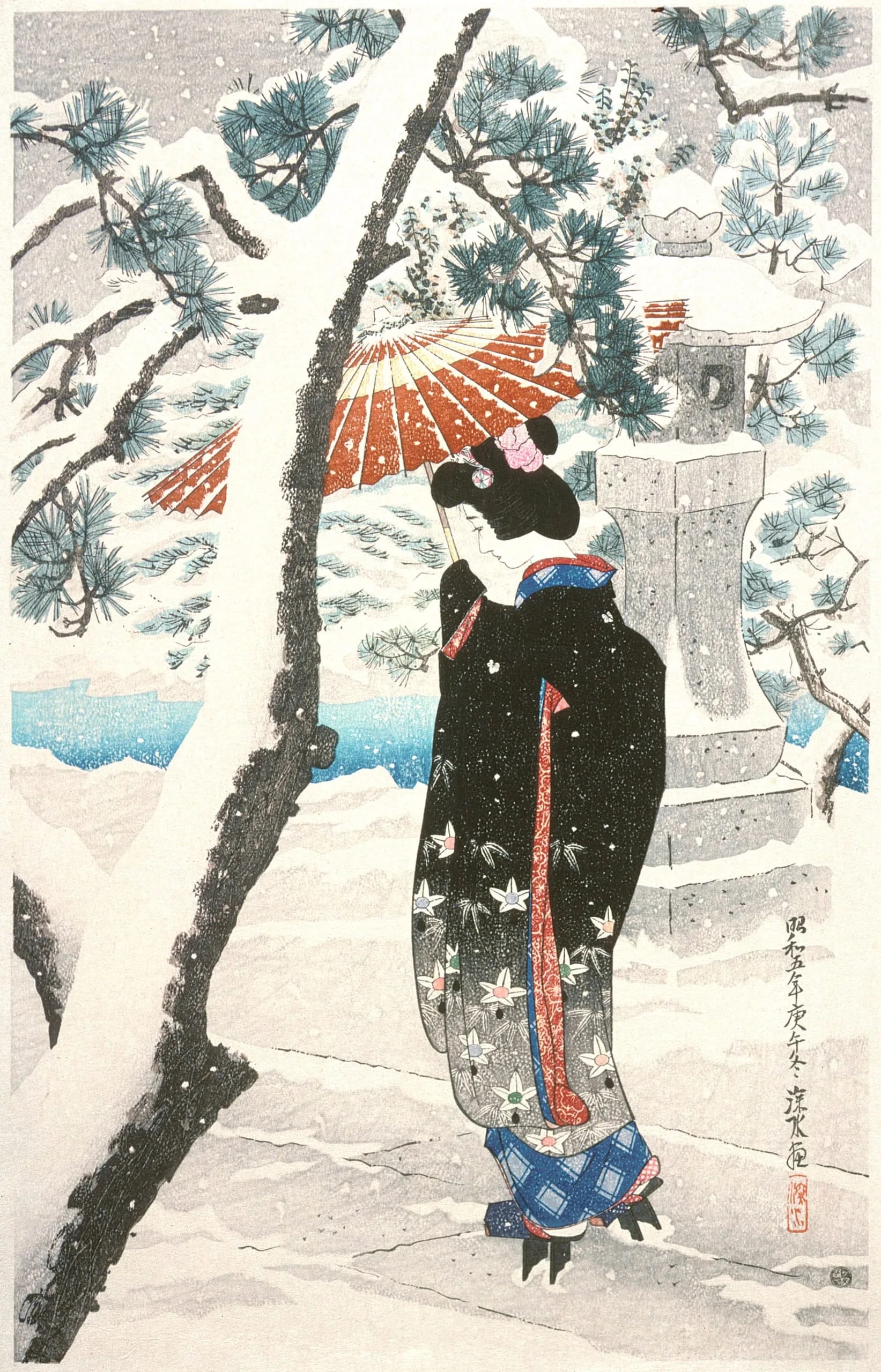 The Grounds of a Shinto Shrine in Snow