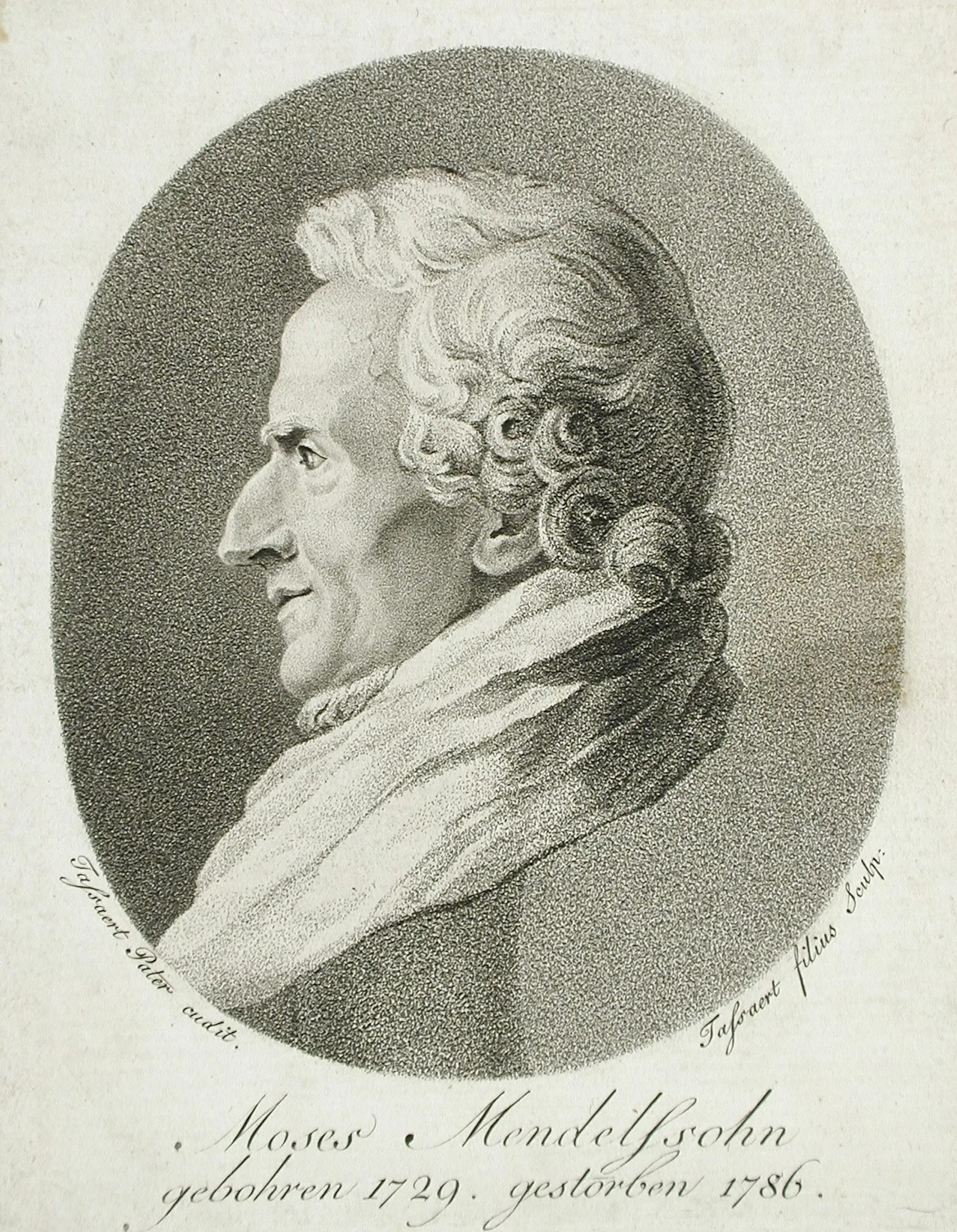 Oval Profile Portrait of Moses Mendelssohn (after Jean Pierre Antoine Tassaert)