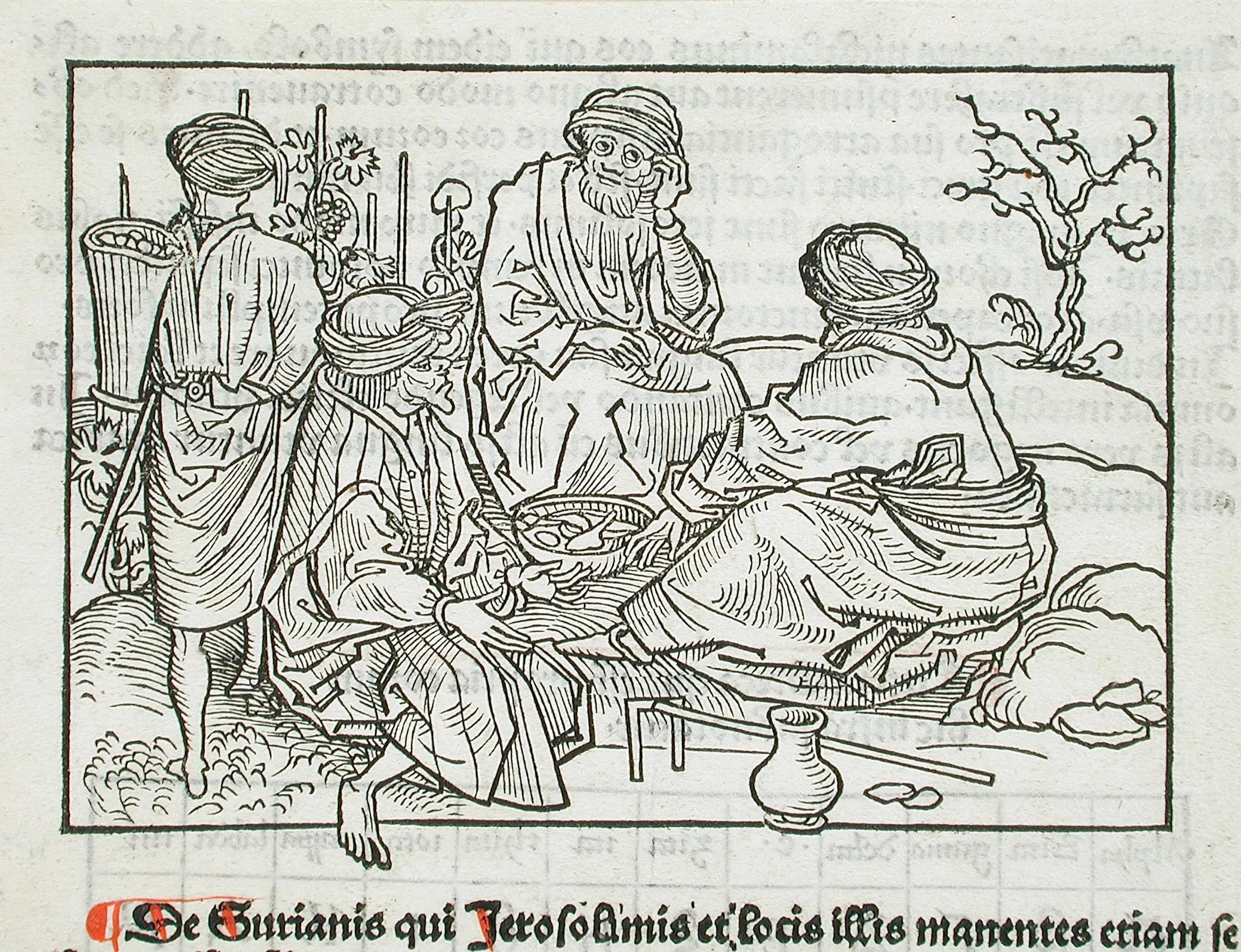 Syrian Vineyard Workers Pausing for a Meal (recto); Text with Table (verso)
