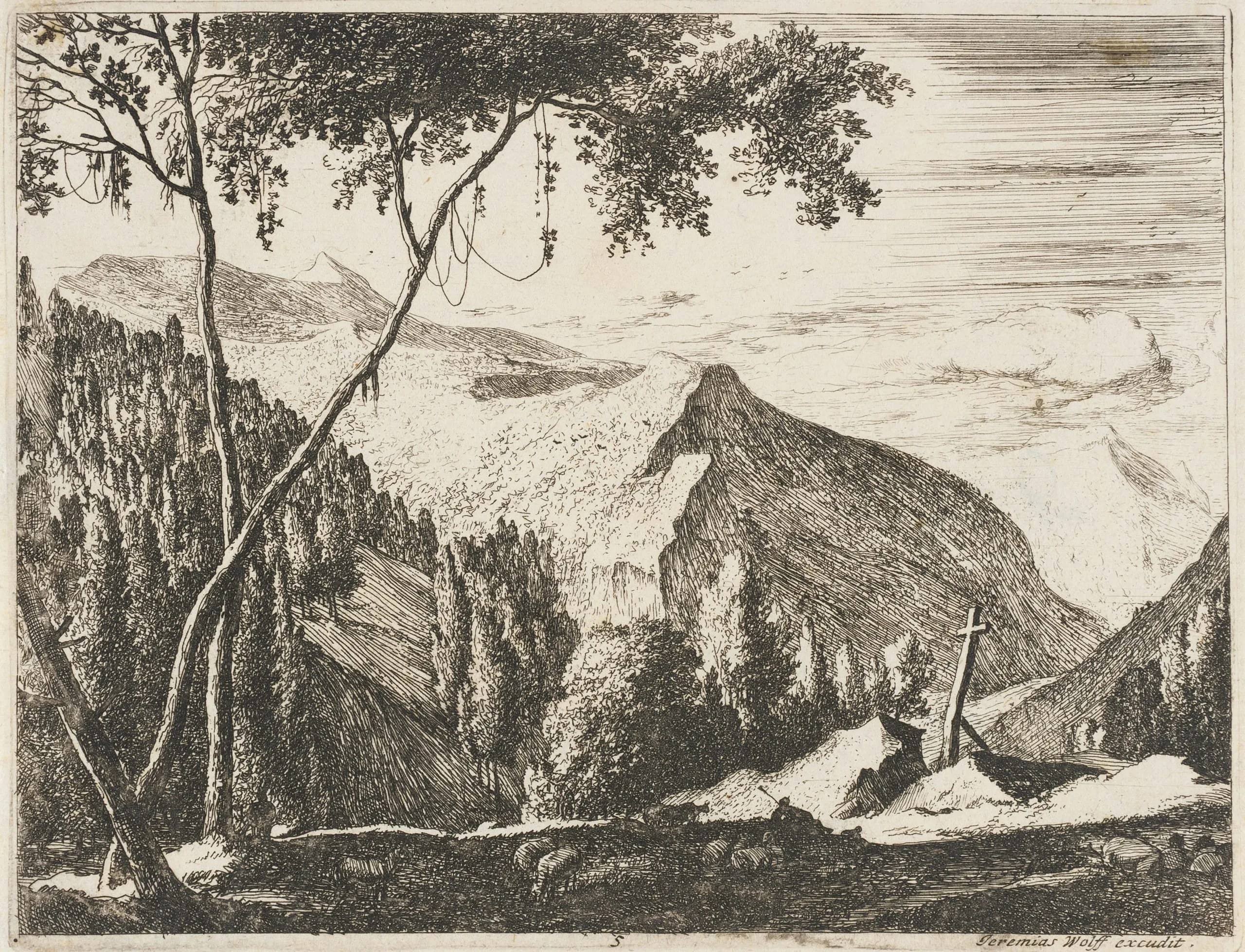 Mountainous Landscape with Cross