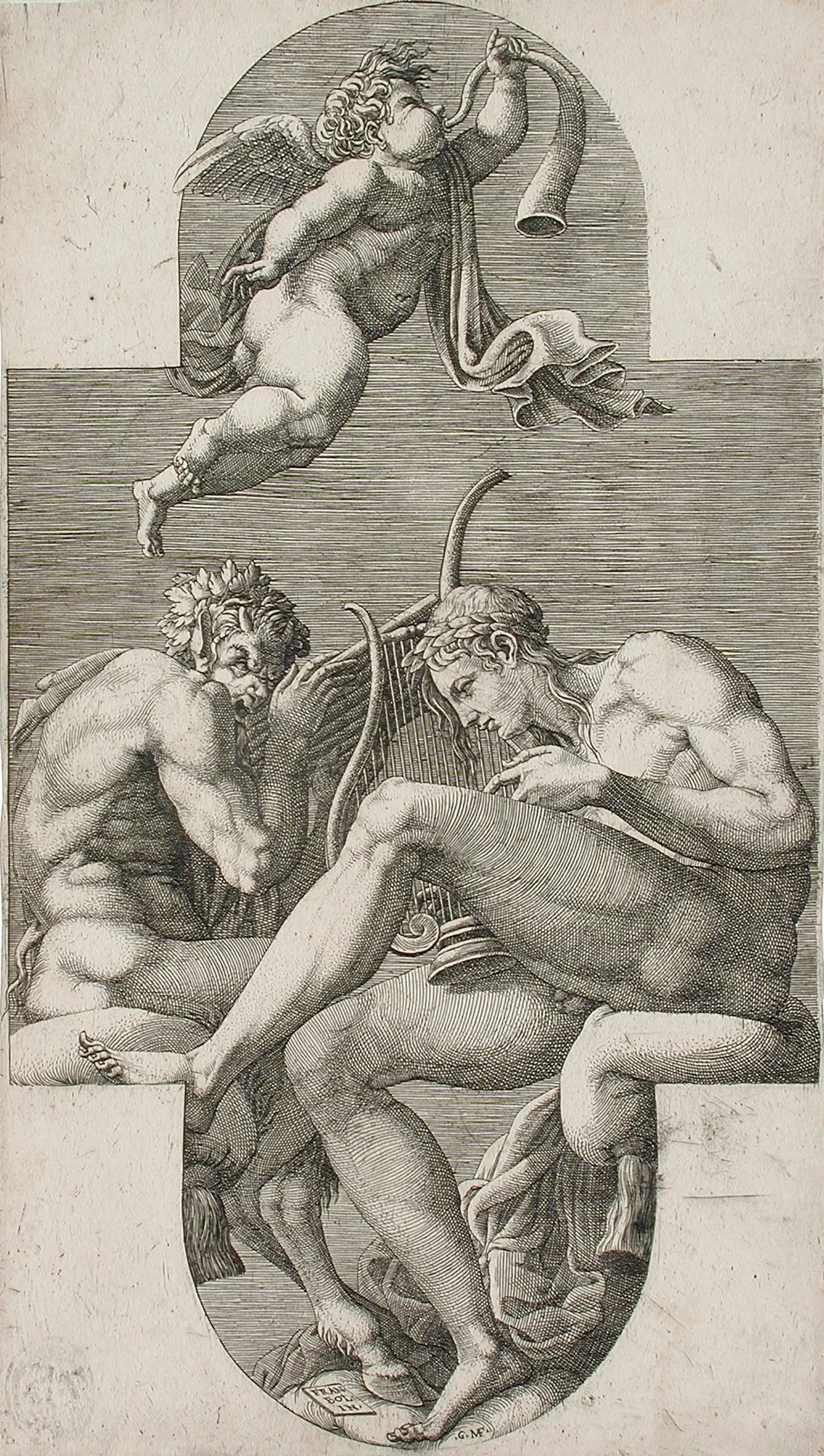 Apollo, Pan and a Putto Blowing a Horn
