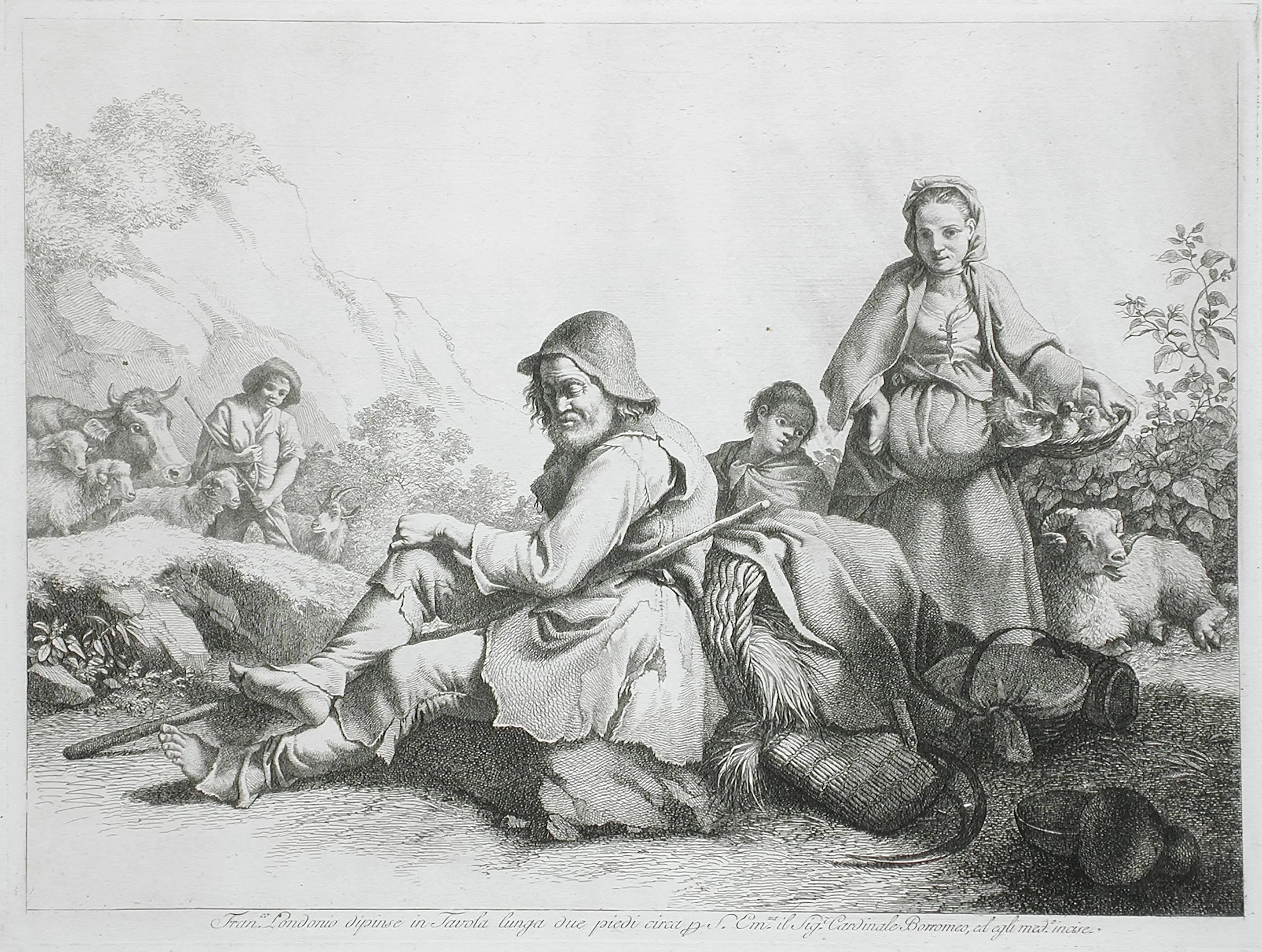 Seated Shepherd and Peasant Girl with Basket