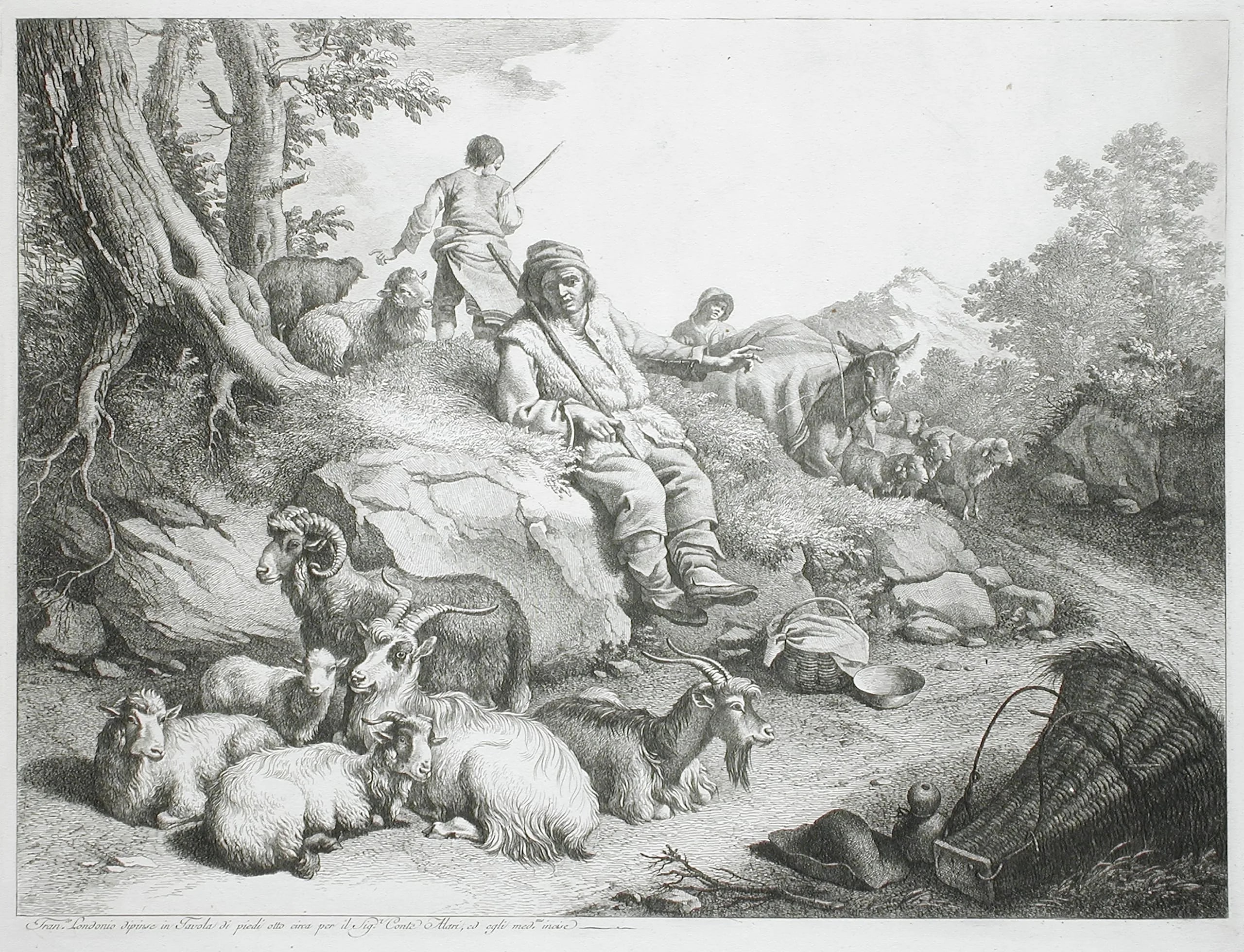 Shepherd Seated Among Goats and Herd