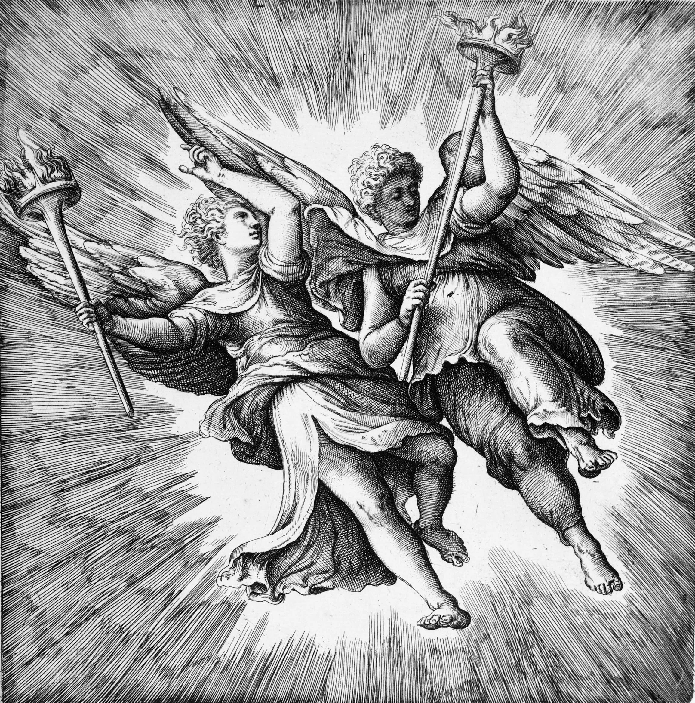 Two Angels Carrying Torches
