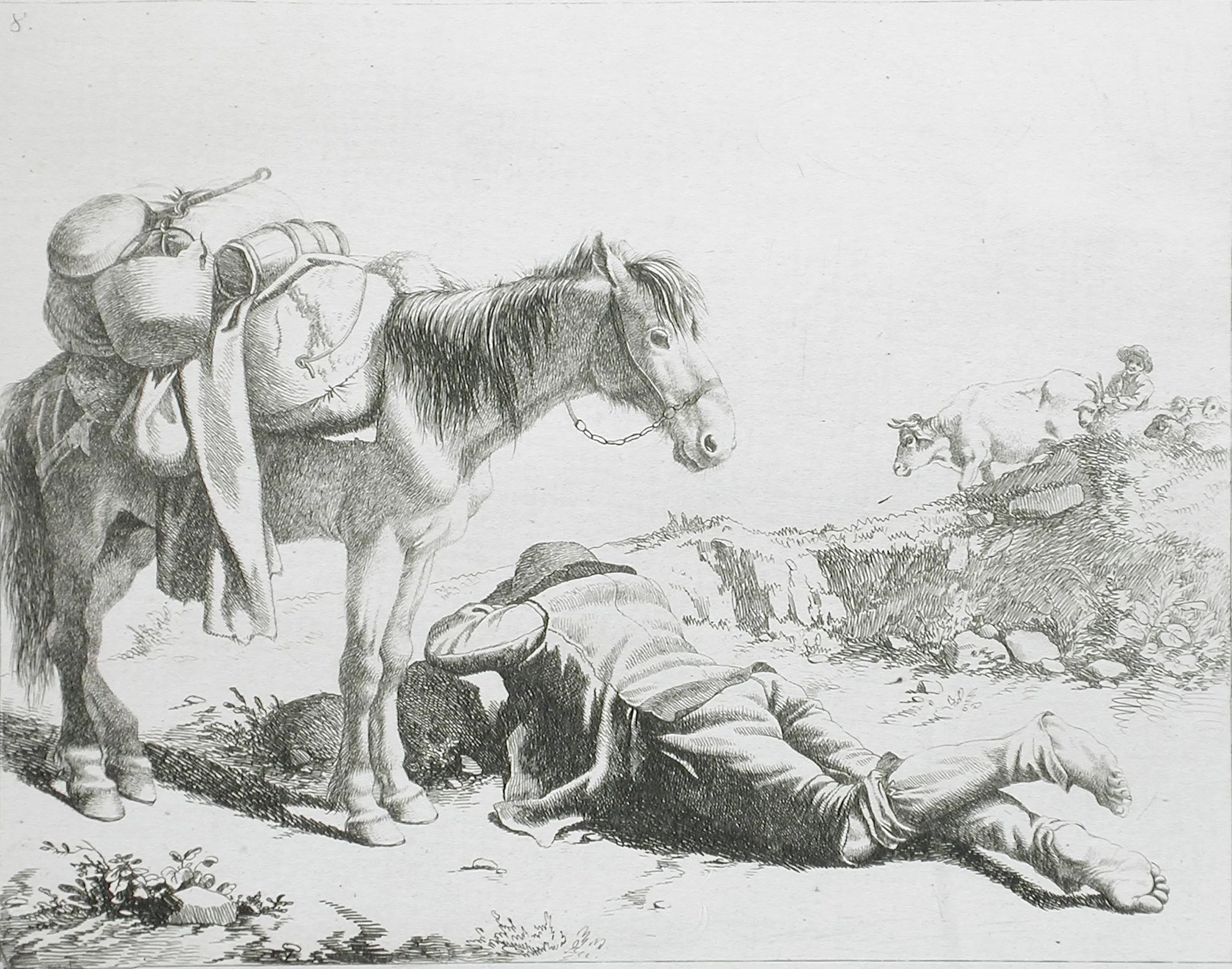 Shepherd Resting Beside a Horse