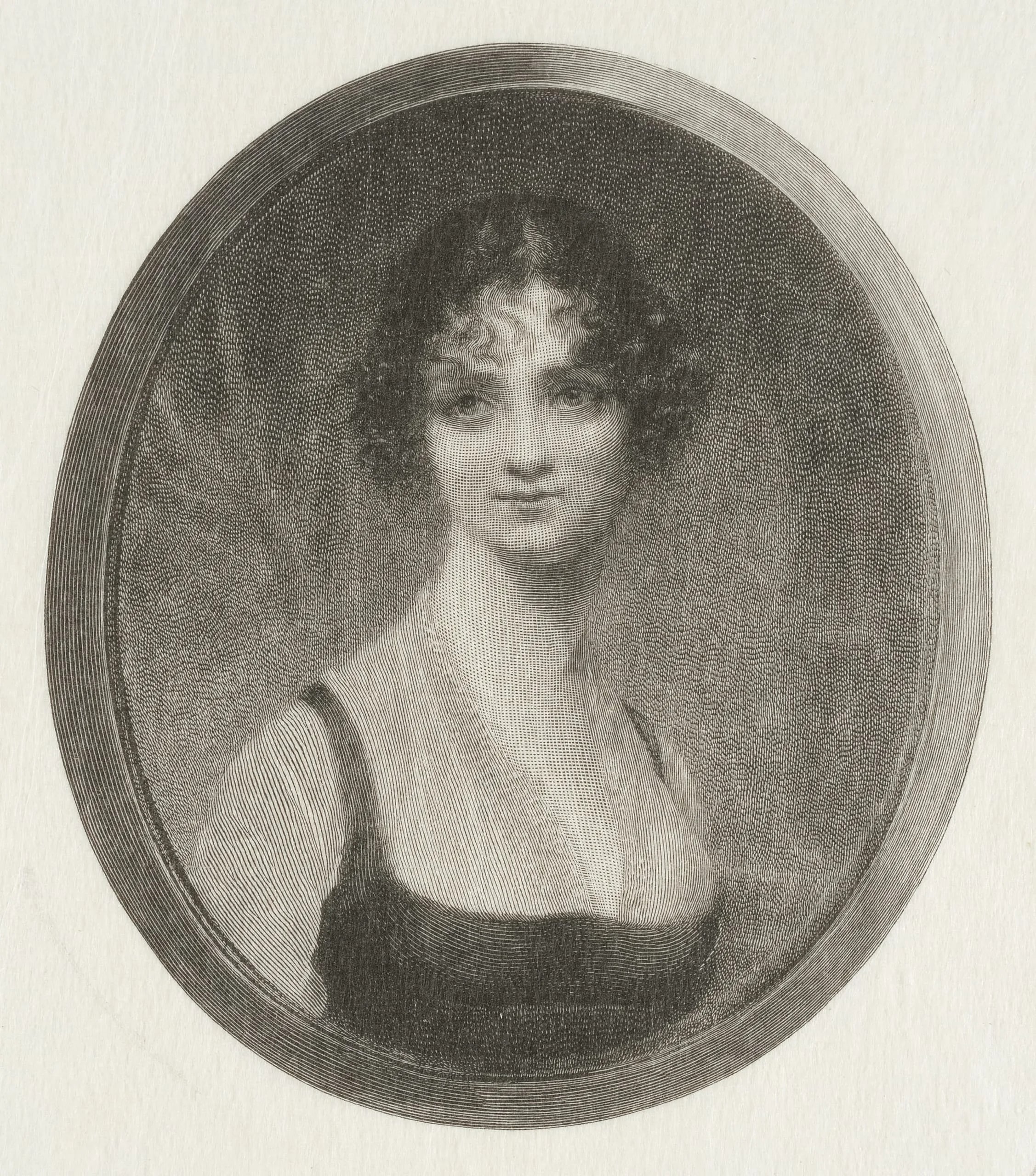 Portrait of Curly Haired Woman in Oval Frame