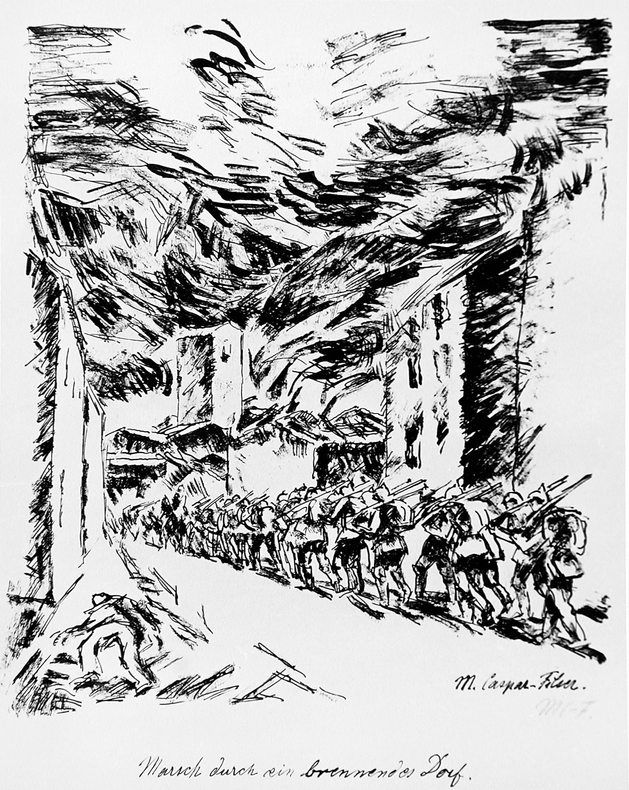 March through a burning village