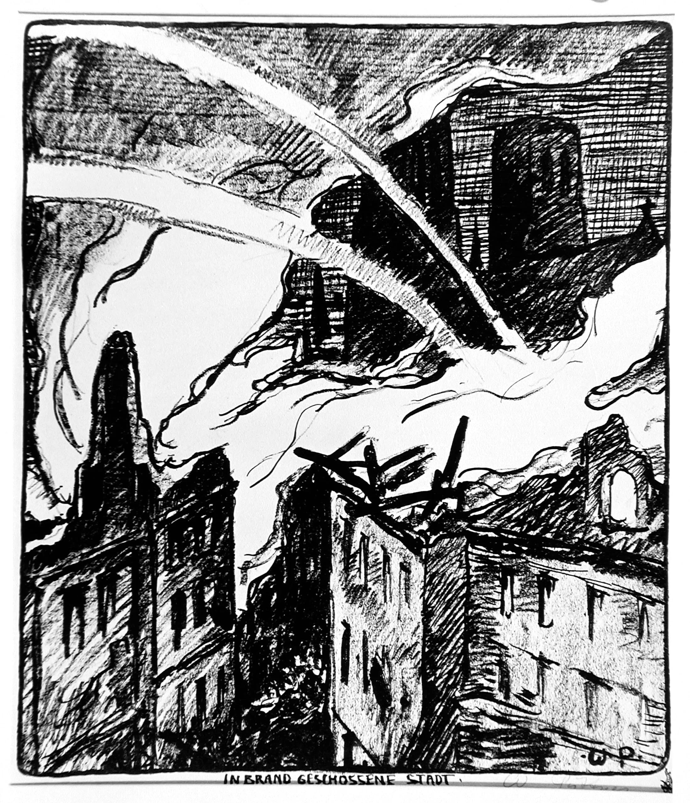 Shelled city in flames