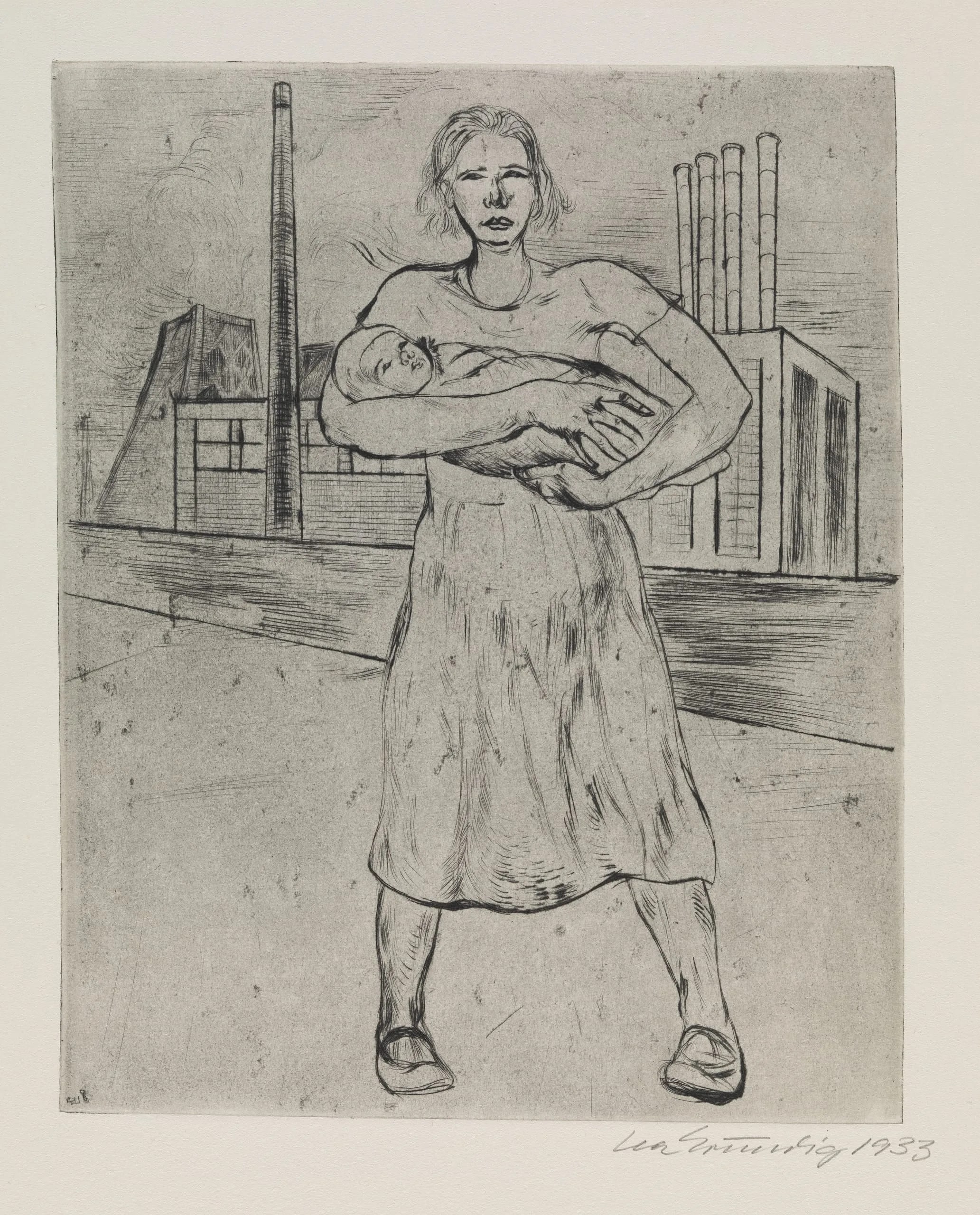 Mother and Child in Front of a Factory