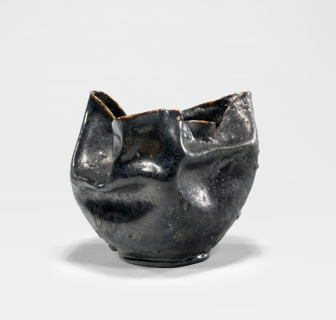 Vase with Folded Rim and Black Volcanic Glaze