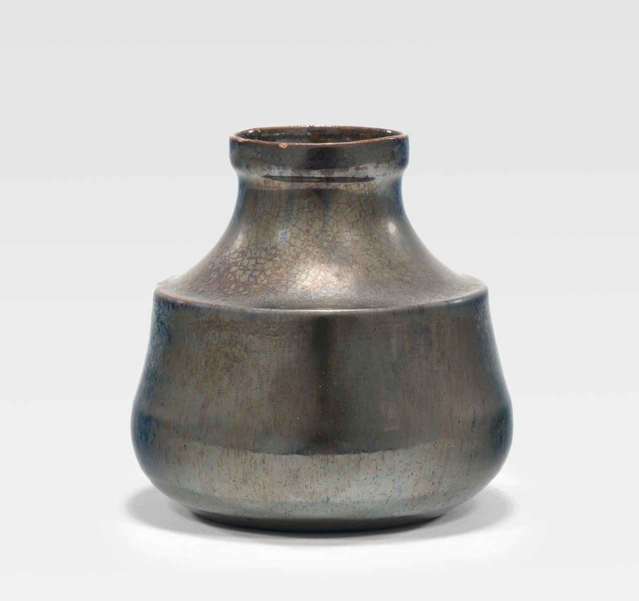 Bulbous Vase with Tapered Neck and Silver Mirror Glaze