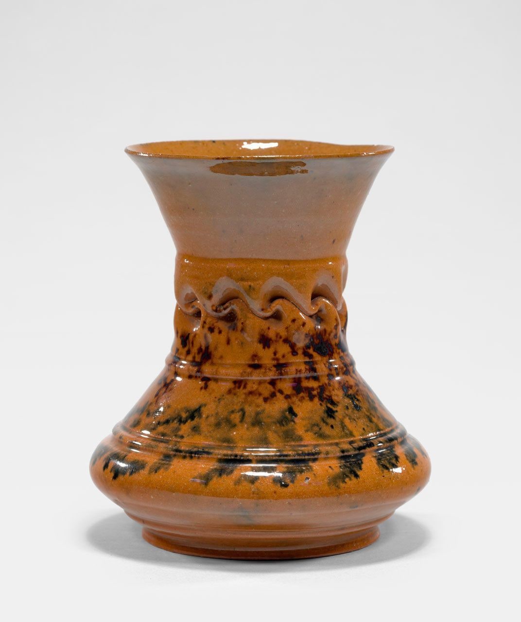 Vase with In-body Twist and Mottled Brown and Tan Glaze