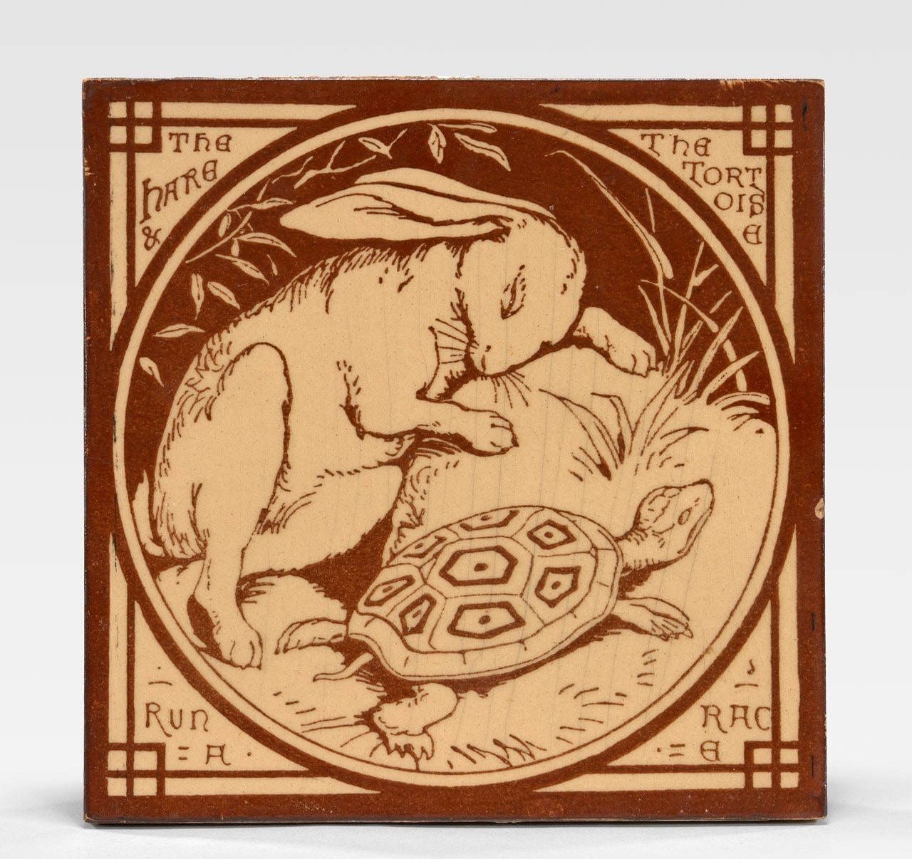 The Hare and the Tortoise run a Race Aesop Fable Tile