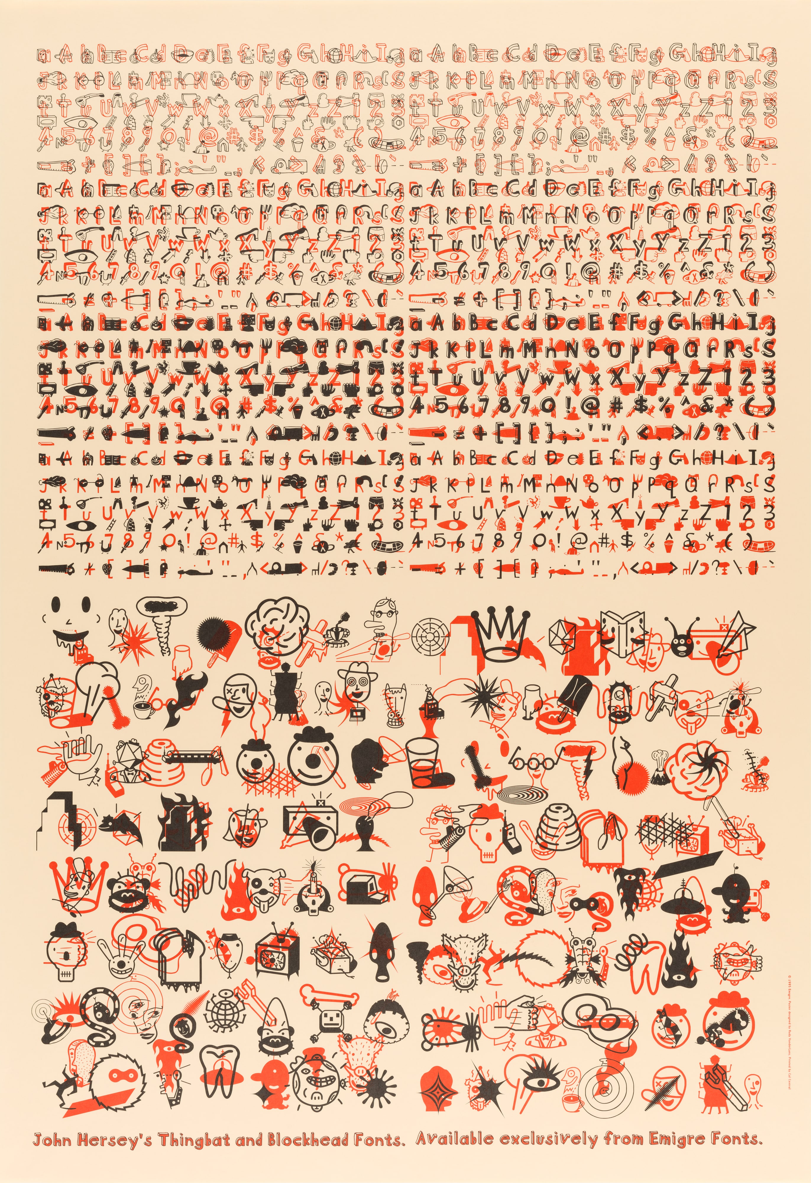 John Hersey's Thingbat and Blockhead fonts poster