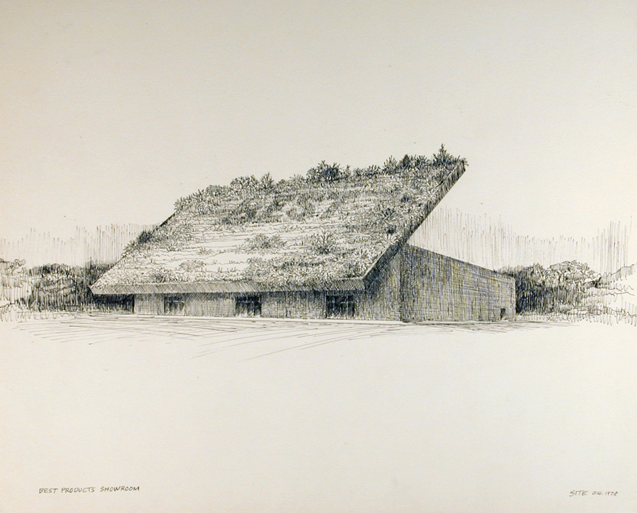 Best Products Showroom, Landscape Parcel Preservation Project. Exterior Perspective