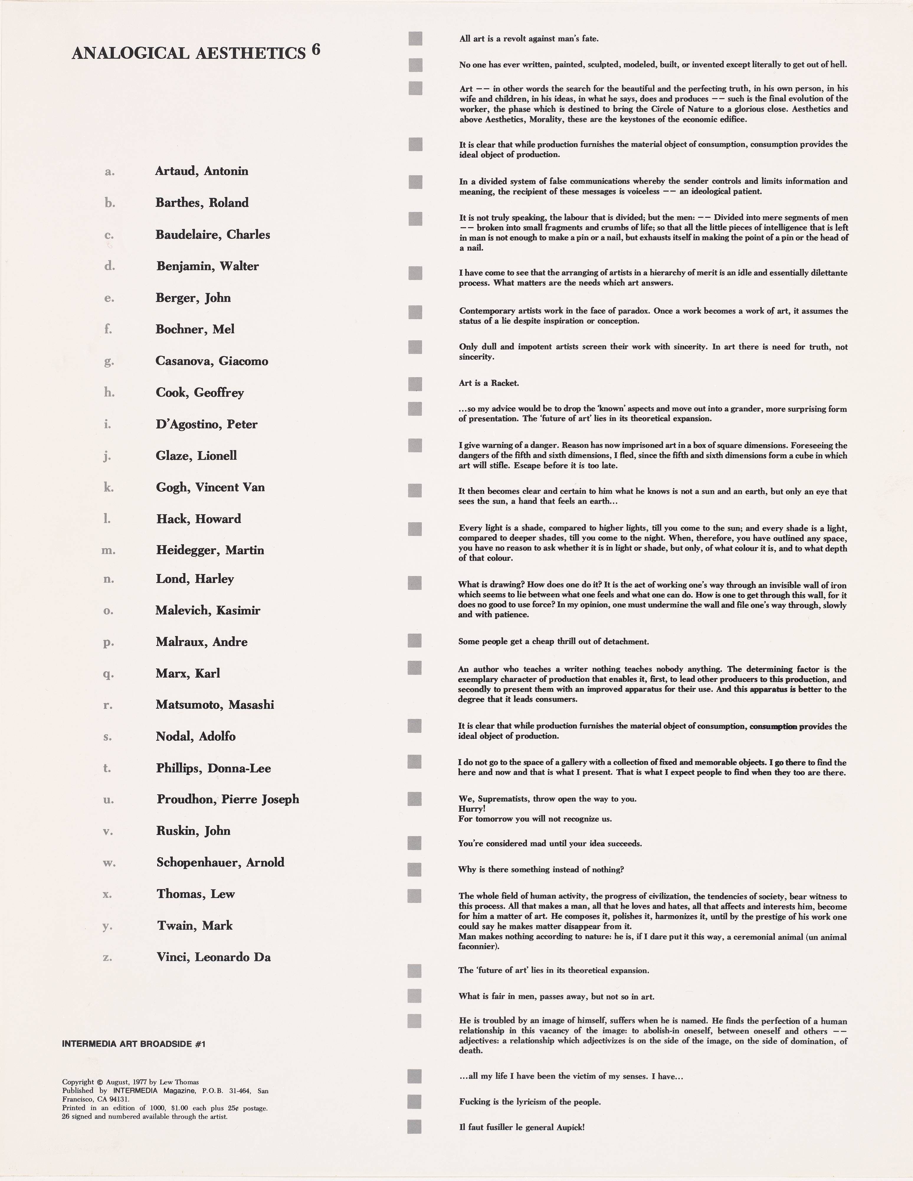 Analogical Aesthetics (Intermedia Art Broadside #1)