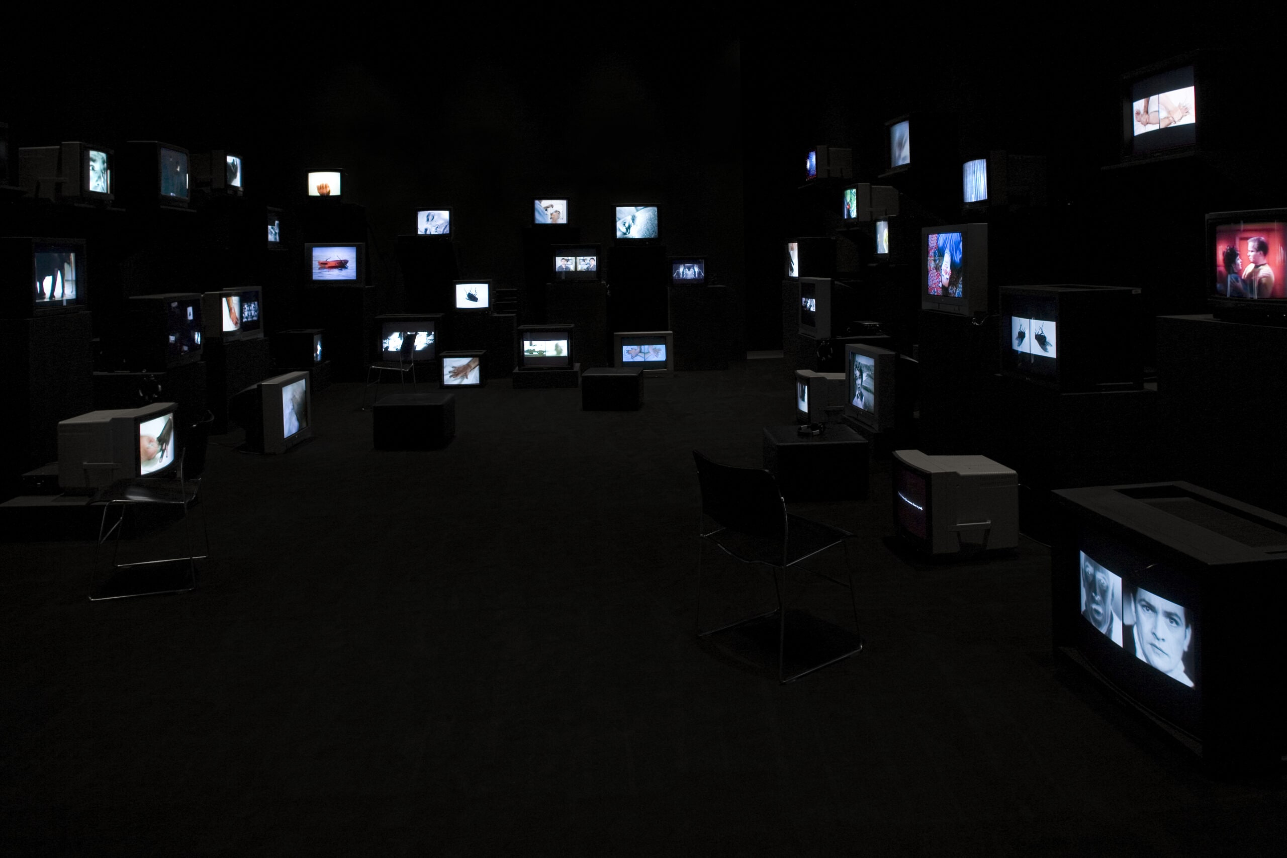 Pretty much every film and video work from about 1992 until now. To be seen on monitors, some with headphones, others run silently and all simultaneously.