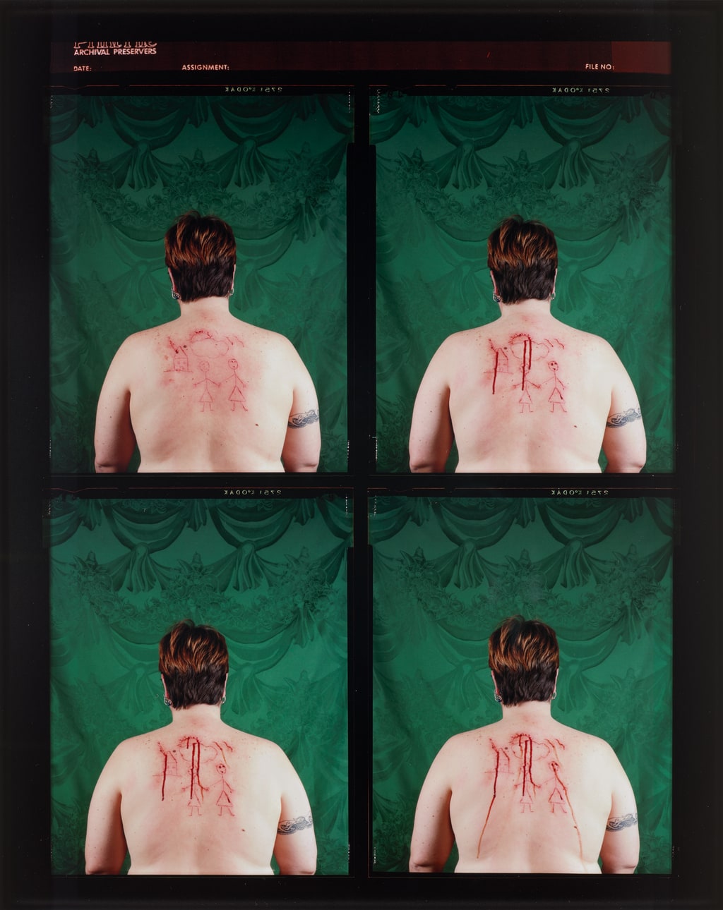 Self-Portrait/Cutting contact sheet, 1993