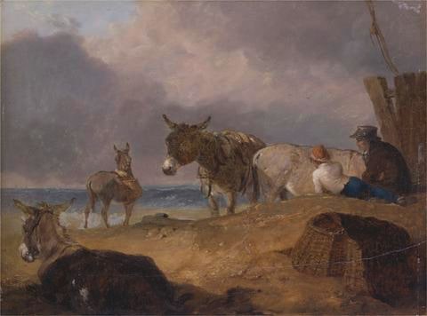Donkeys and Figures on a Beach