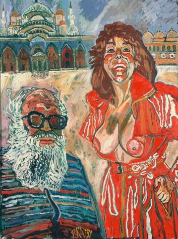 Self-Portrait in Missoni Cardigan with Patti in Red and Istanbul Mosque
