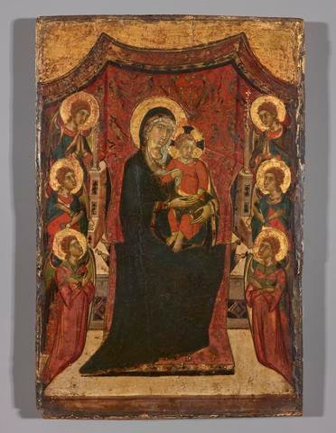 Virgin and Child Enthroned with Six Angels and The Crucifixion