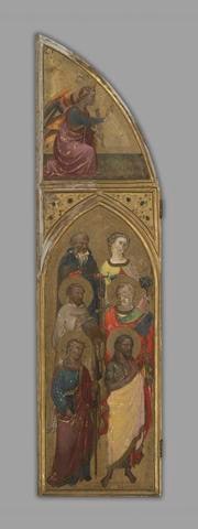 Six Saints (James the Greater, John the Baptist, Bernard of Clairvaux, Philip, Anthony Abbot, and Dorothy); Annunciatory Angel, One of Three Panels from a Tryptich