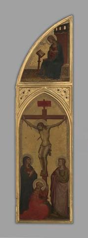 The Crucifixion; Virgin Annunciate, One of Three Panels from a Triptych