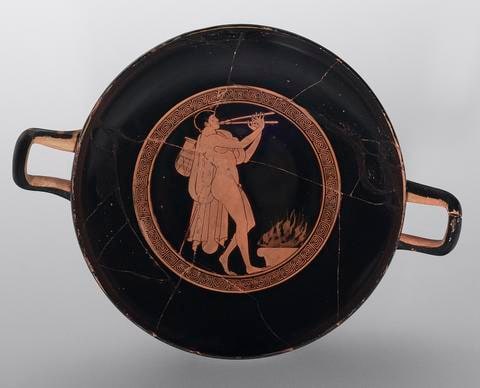Kylix showing a Flute Player at an Altar