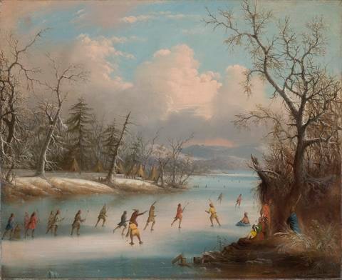 Indians Playing Lacrosse on the Ice