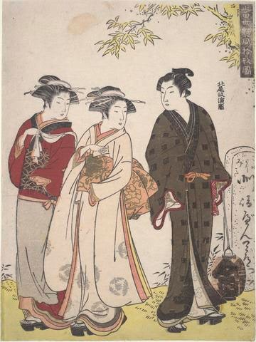 Two girls and a man passing by : Ten Sights of Contemporary Beauties
