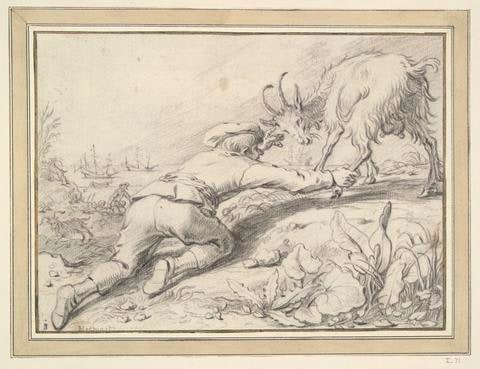 Boy catching a goat