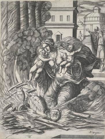 The Wife of Hasdrubal Throws Herself into the Flames with Two Children