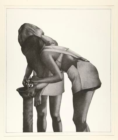 Two Girls at a Water Fountain