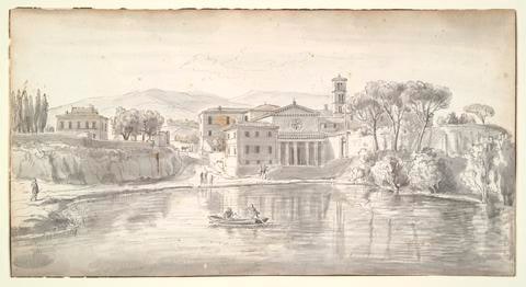 Church and Houses along a River