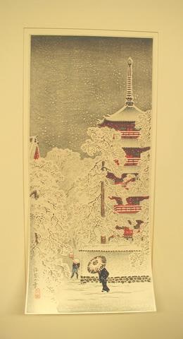 View of Red Temple in Snow