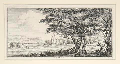 Landscape with mansion and duck-hunter