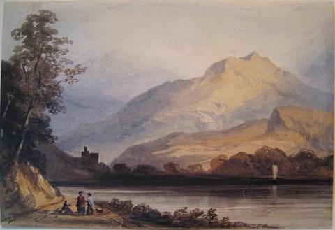 Northern Italian Landscape with Lake, Mountain & Castle Ruin