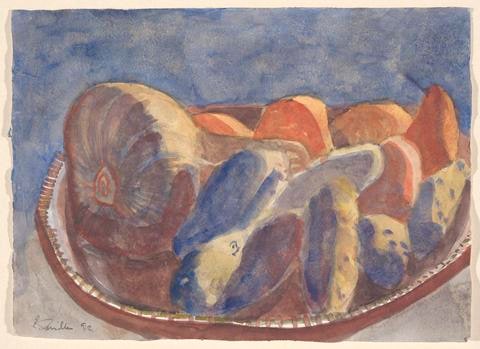 Plate of Potatoes, Squash, Four Pears
