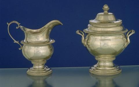 Sugar bowl with cover and creamer