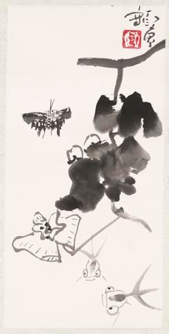 Flowering Branch, Butterfly, and Goldfish