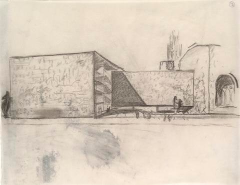Exterior perspective of Chapel Street façade of Yale University Art Gallery addition (view from south)