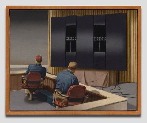 Two Figures with Black Speakers