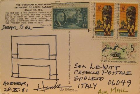 Postcard correspondence from Henry Pearson to Sol LeWitt