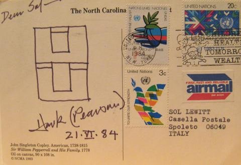 Postcard correspondence from Henry Pearson to Sol LeWitt