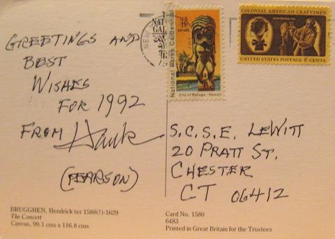 Postcard correspondence from Henry Pearson to Sol LeWitt