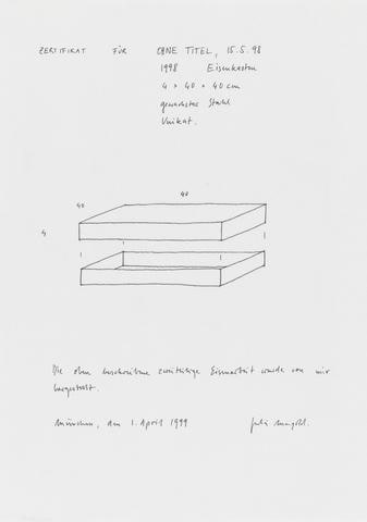 Hand drawn certificate for Ohne Titel, 15.5.98