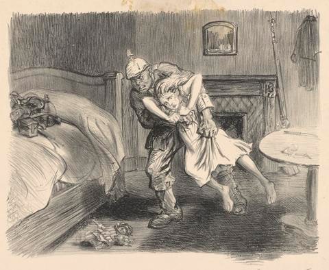 Scène du carnet du Soldat Z . . . du 12e d'infanterie, de réserve 1er corps (Scene from the Diary of Soldier Z . . . from the 12th Reserve Infantry Regiment of the First Corps), from the series Crimes allemands (German Crimes)