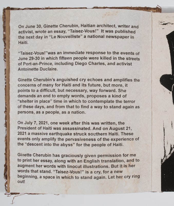 Preface: "On June 30, Ginette Cherubin, Haitian architect, write and activist, wrote an essay, "Taiszez-Vous!""