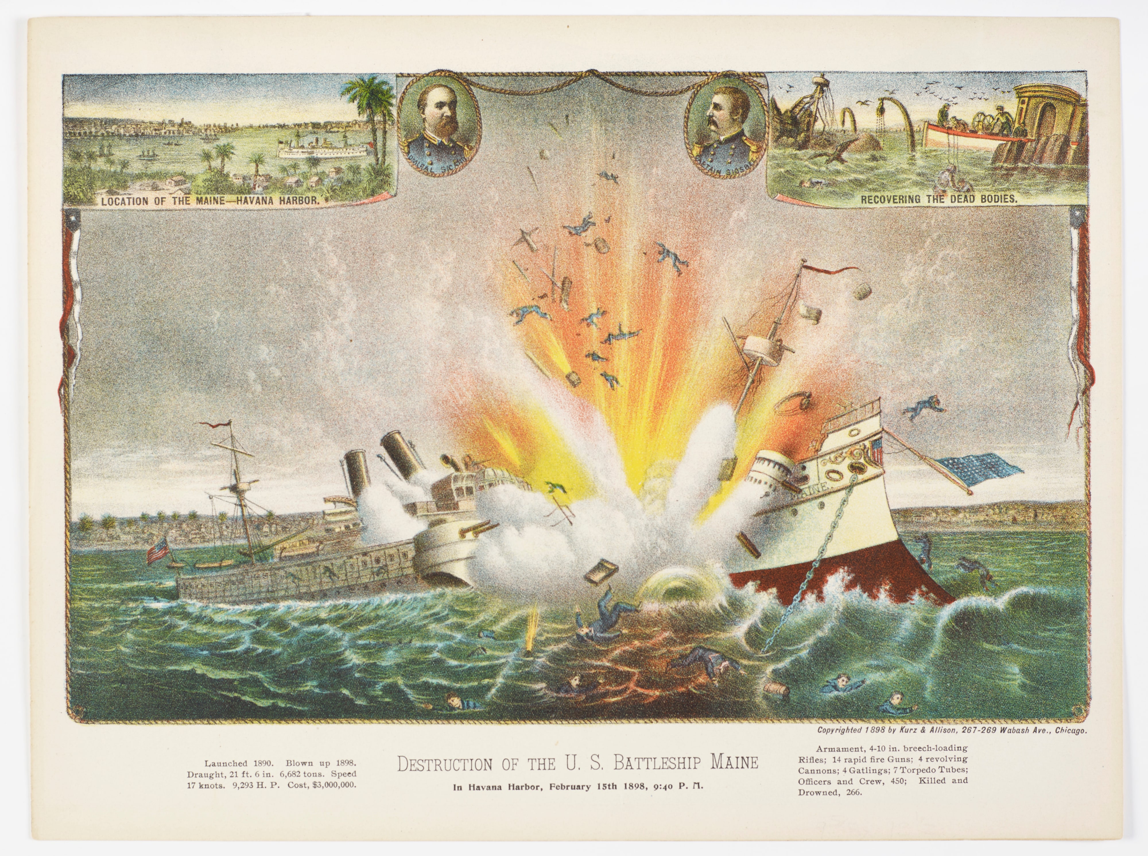 Destruction of the U. S. Battleship Maine in Havana Harbor, February 15th, 1898, 9:40 pm