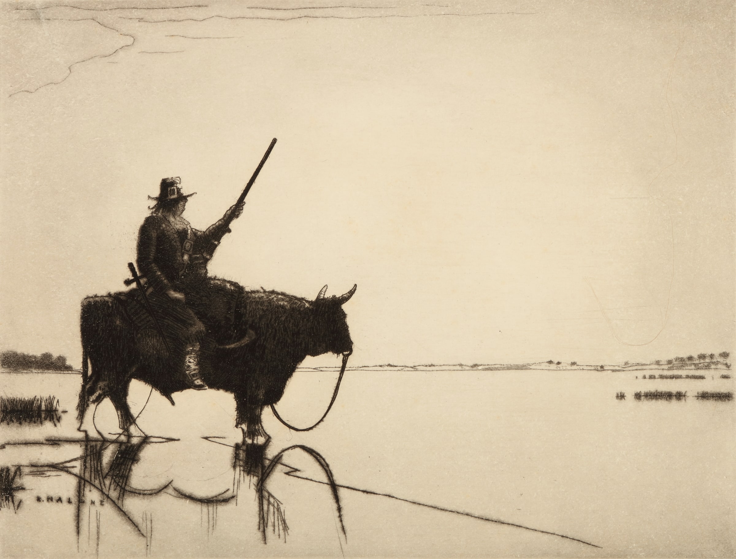 Hunter on a Bullock